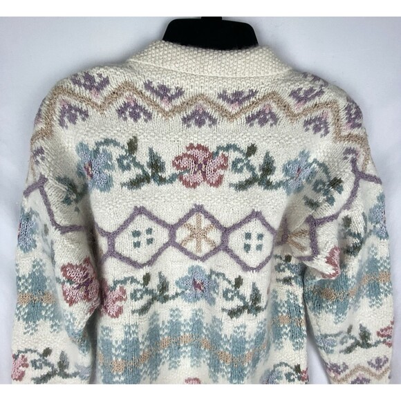 VTG Express Cardigan Women XS Cream Tricot Hand Knit Silk Angora Cottage Soft - Picture 5 of 9